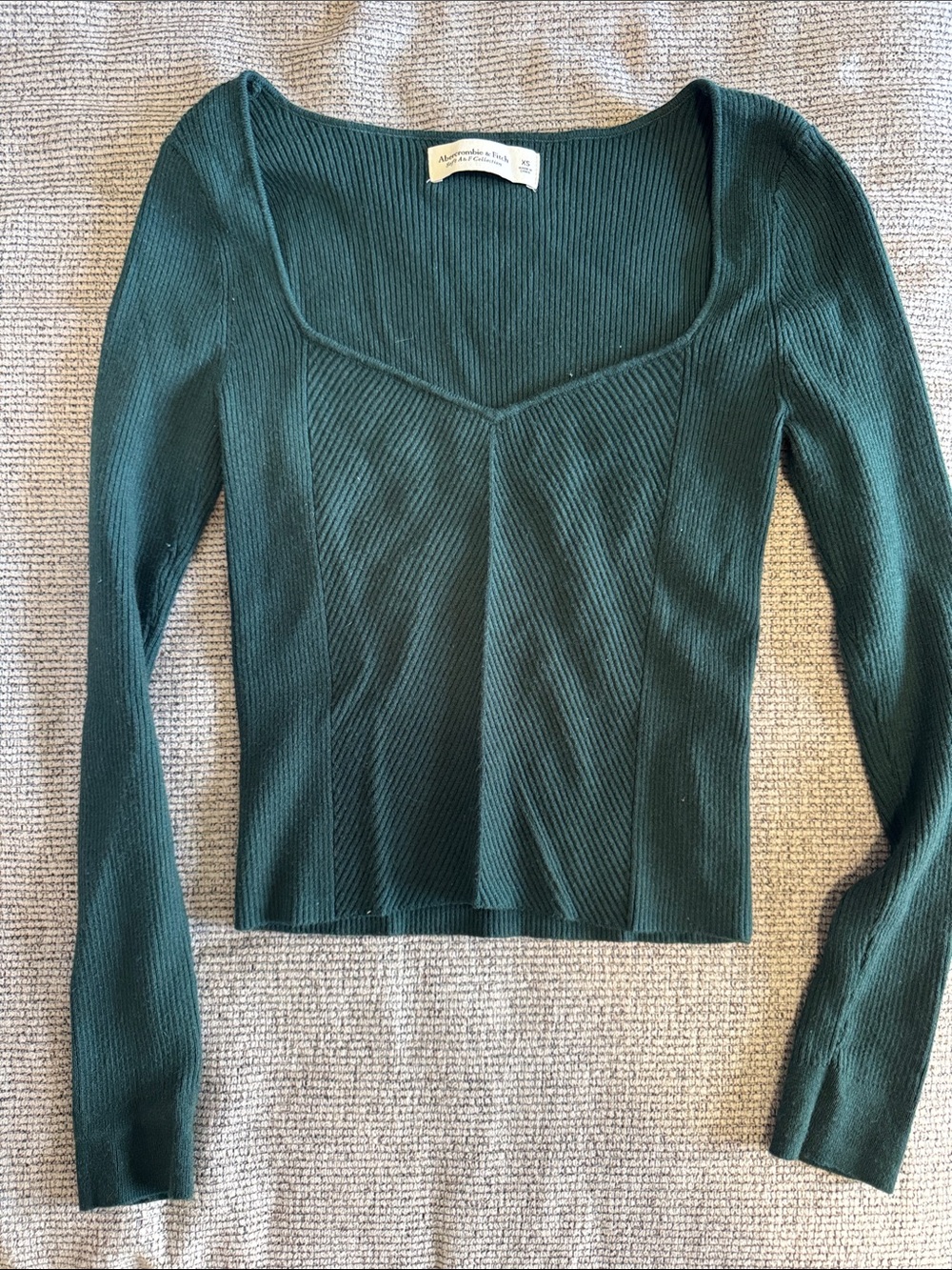Abercrombie & Fitch Deep Green Ribbed Square-Neck Sweater